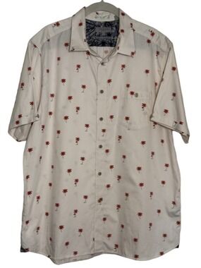 Men's Ted Baker Size 7 Casual Button Down Shirt XL Off-White Red Palm Trees
